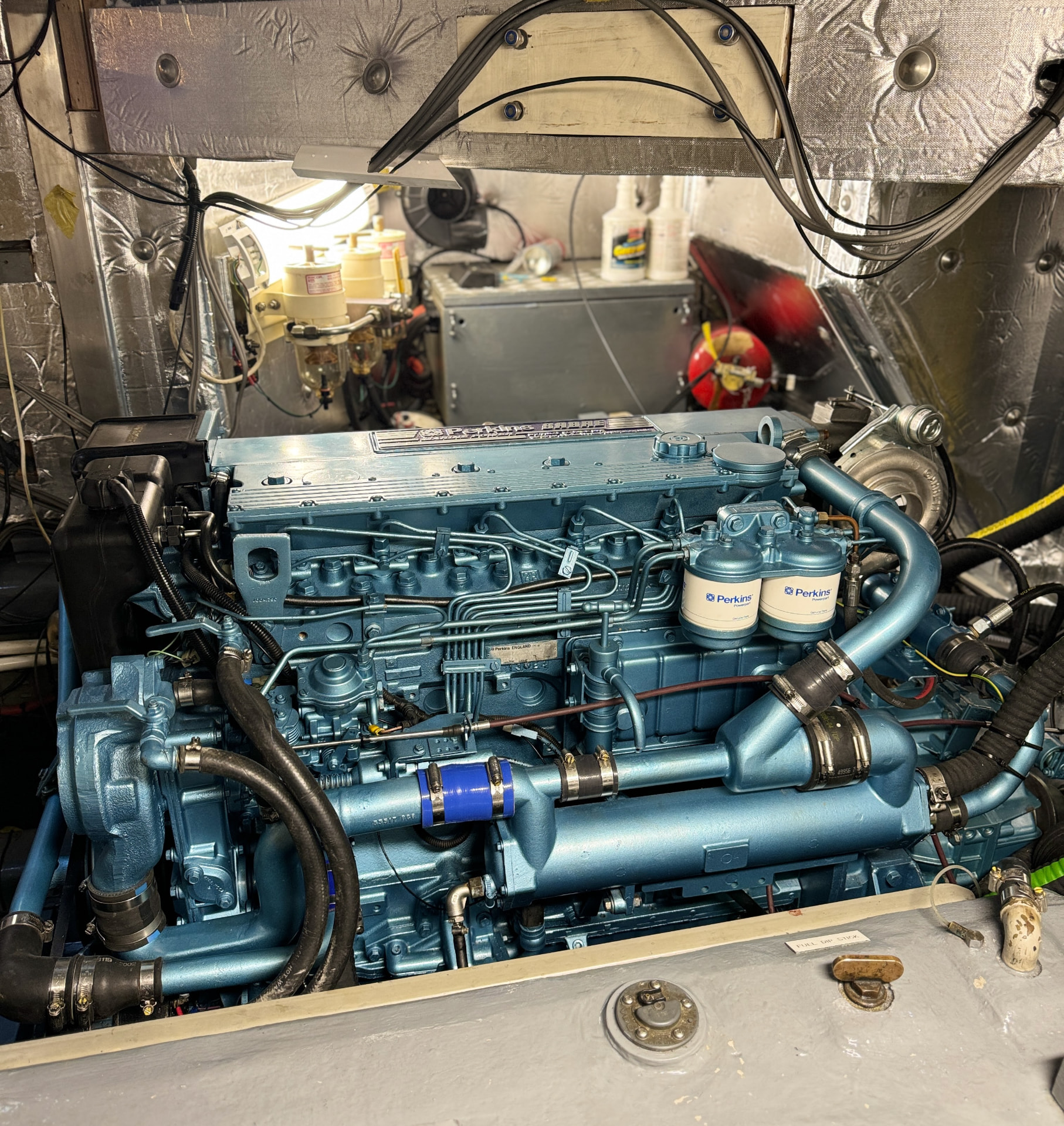 Rebuilt Perkins Sabre engine installed back in the engine room
